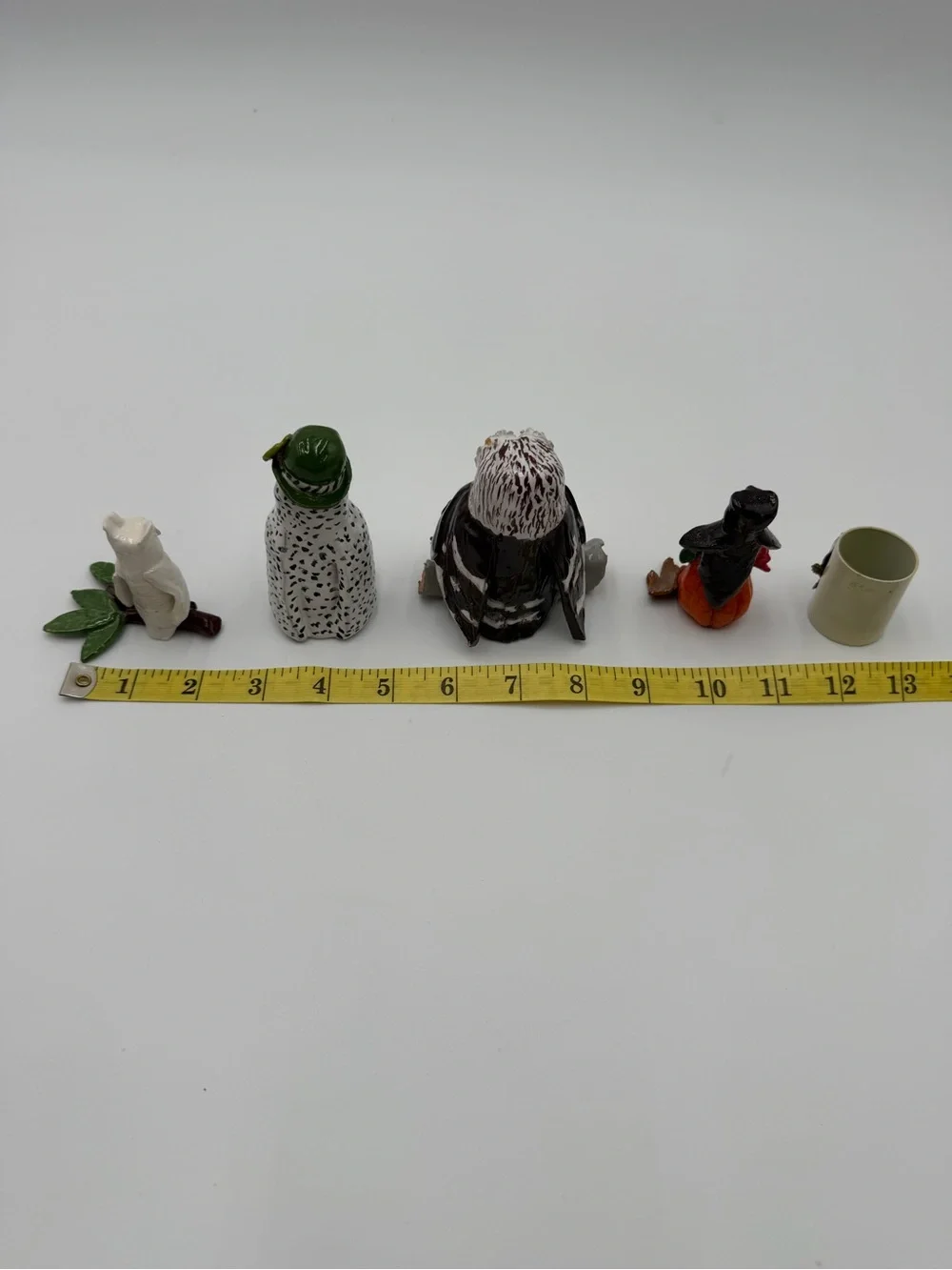 Vintage collection of five small, hand-painted ceramic/porcelain owl figurines
